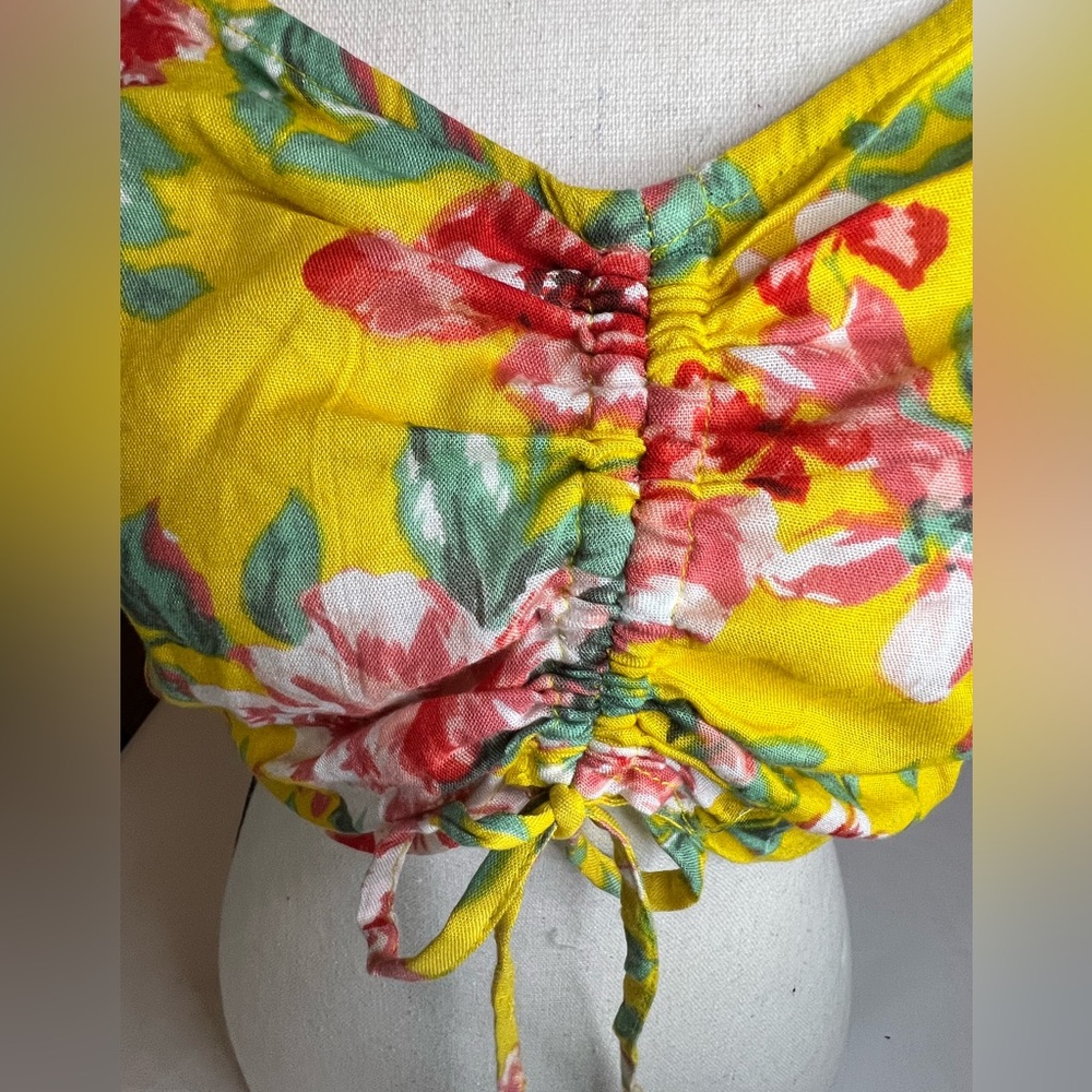 Floral Crop Top Jolie & Joy yellow Summer tie front Bubble Sleeve Medium juniors - Picture 4 of 8